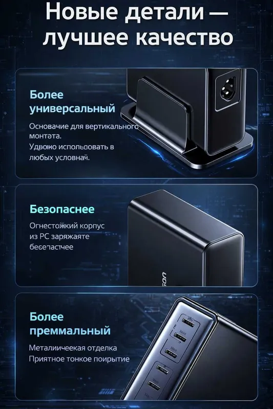 "UGREEN" X766 PD3.0 GAN зарядное устройство c мощностью 200W 5 "UGREEN" X766 PD3.0 GAN зарядное устройство c мощностью 200W 5