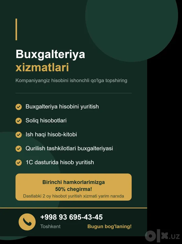 Buxgalteriya xizmatlari — ishonchli va sifatli Buxgalteriya xizmatlari — ishonchli va sifatli