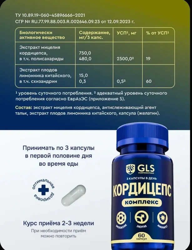 Кордицепс Мицелий с Лимонником Китайским / бад для энергии, иммунитета — фото 1