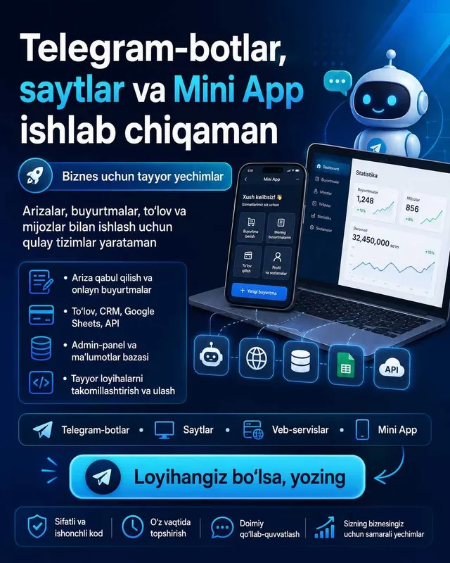 Разработка Telegram-ботов, сайтов и Mini App под ключ — фото 1