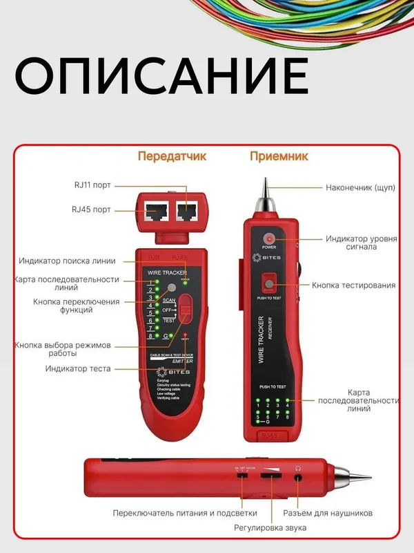 Кабельный тестер - трассоискатель RJ45RJ11 LAN Лан тестер Поиск кабеля — фото 6