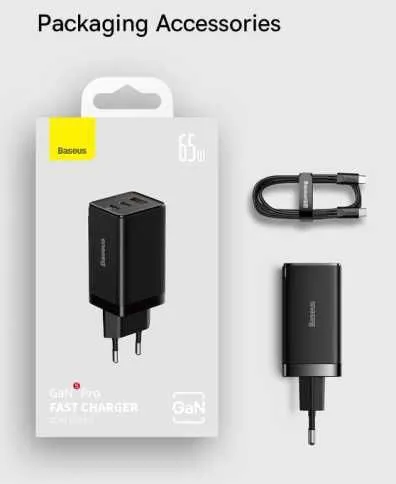 Новая запечатанная зарядка Baseus 65W gan5 Pro 3 в 1 с кабелем 100W — фото 2