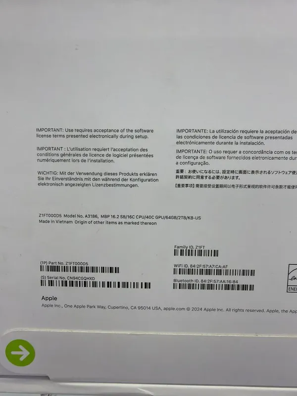 Macbook Pro 16 64/2Tb m4 max