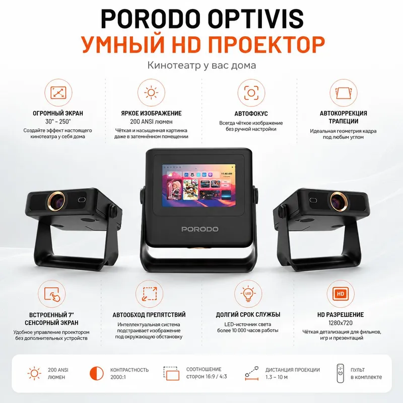 Смарт Проектор Porodo , WiFi-Android, Play Market 2 Смарт Проектор Porodo , WiFi-Android, Play Market 2