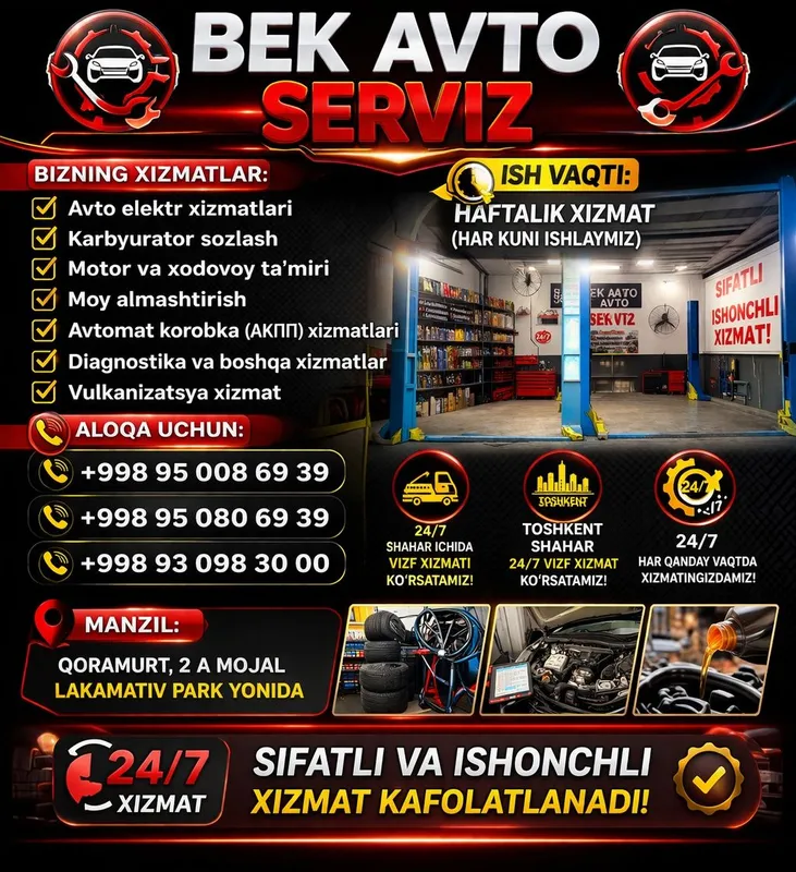 Avtoelektirik Mator Xadavoy Toshkent shahar bo'ylab 24 / 7 Vizf hizmat