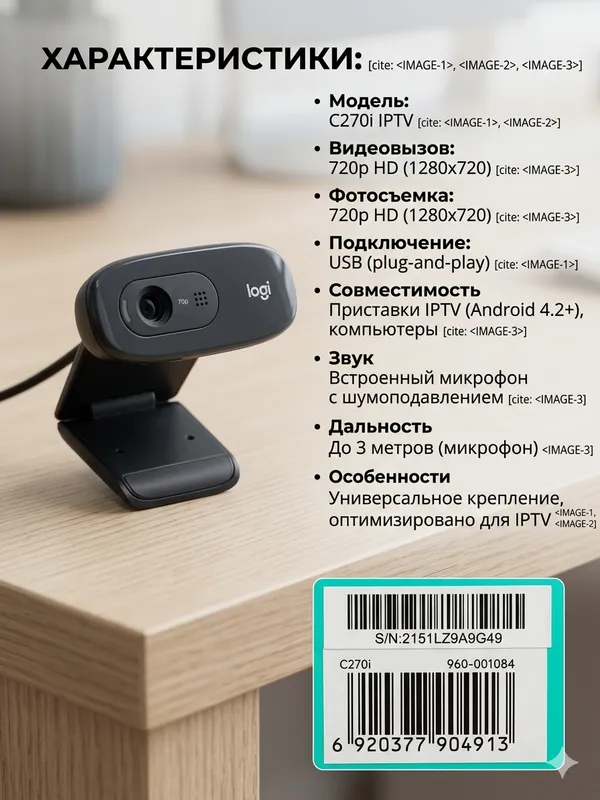 Logitech C270i IPTV veb-kamera, yangi, qadoqda 3 Logitech C270i IPTV veb-kamera, yangi, qadoqda 3