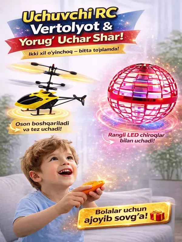 Uchuvchi vertalyot + LED spinner to‘plam, pultli