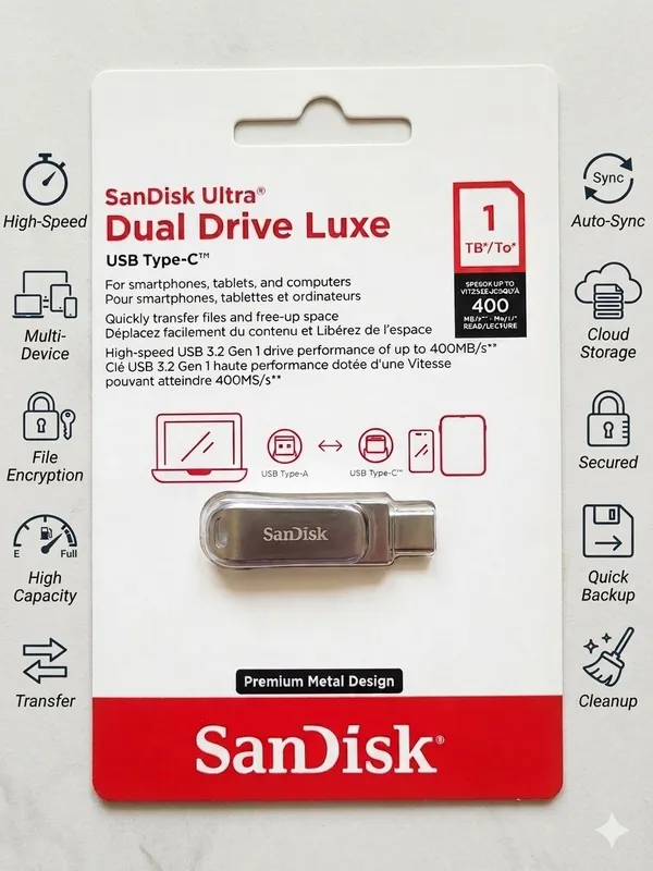 SanDisk Ultra Dual Drive Luxe 1TB USB Type-C (Metal) - Yangi