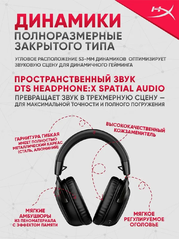 Наушники HyperX Cloud III Wireless Black, игровые, беспроводные, оголовье, черный — фото 3