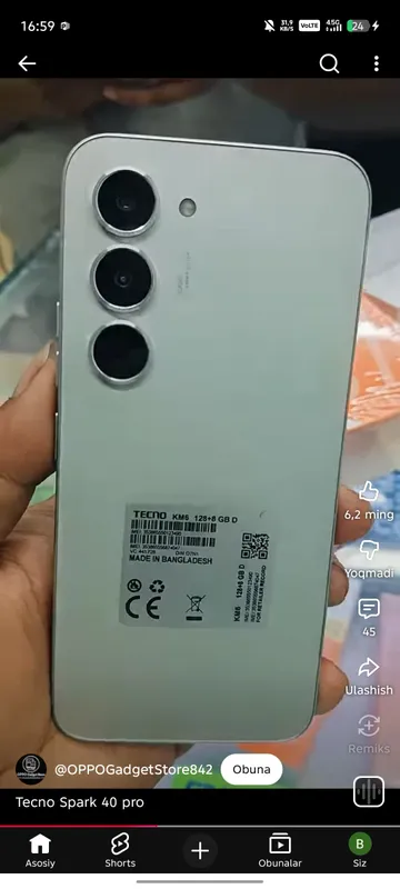 Techno Spark 40 Pro.128ga 8gb rangi rasmdagi