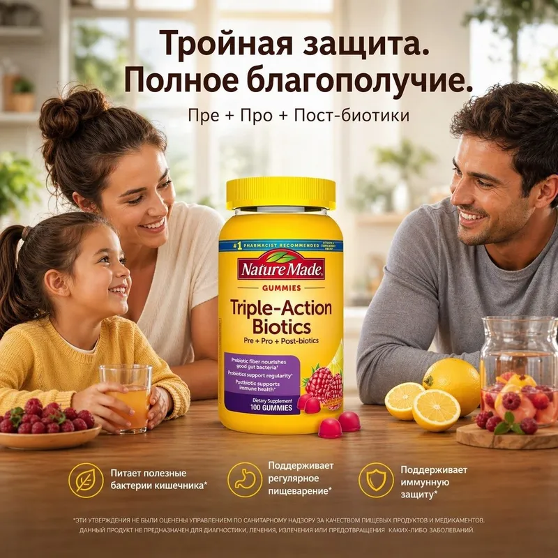 ПРЕ+ПРО+ПОСТ-БИОТИКИ Натуральный Пробиотик 3 в 1 Америка