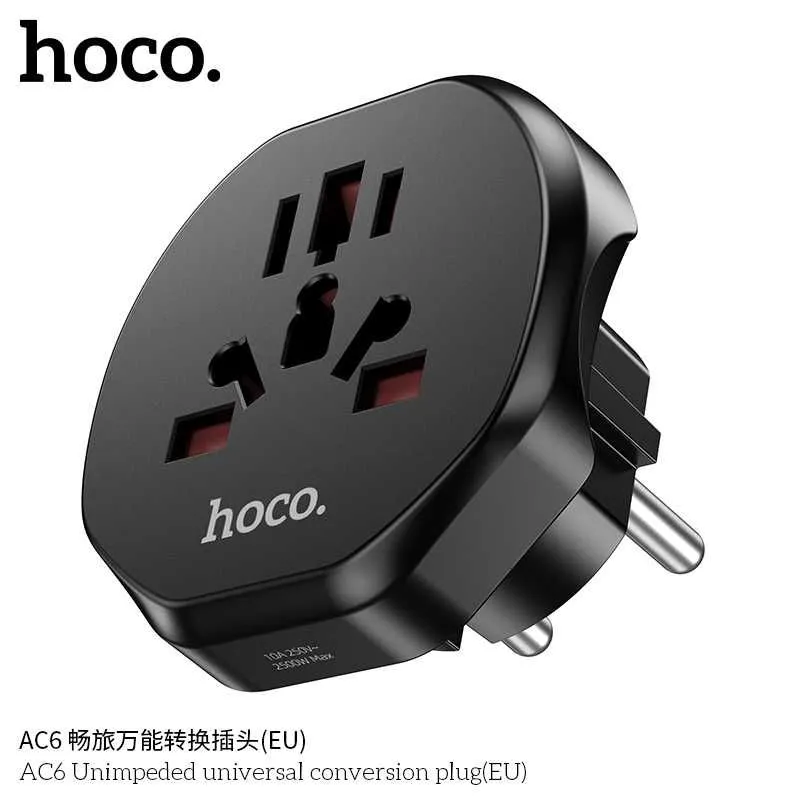 Hoco AC6 Unimpeded Универсальный Сетевой Адаптер (EU) Universal Plug — фото 3