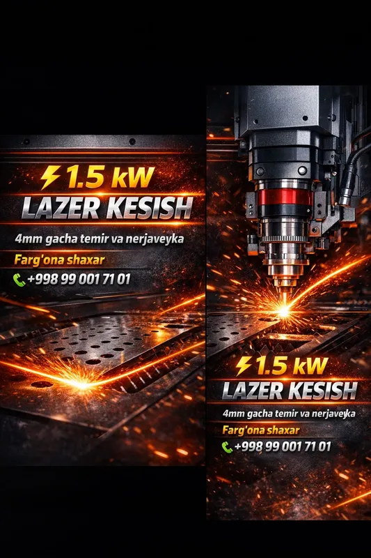 1.5 kW LAZER KESISH XIzmati 4mm gacha temir va nerjaveyka Farg‘ona s 1.5 kW LAZER KESISH XIzmati 4mm gacha temir va nerjaveyka Farg‘ona s