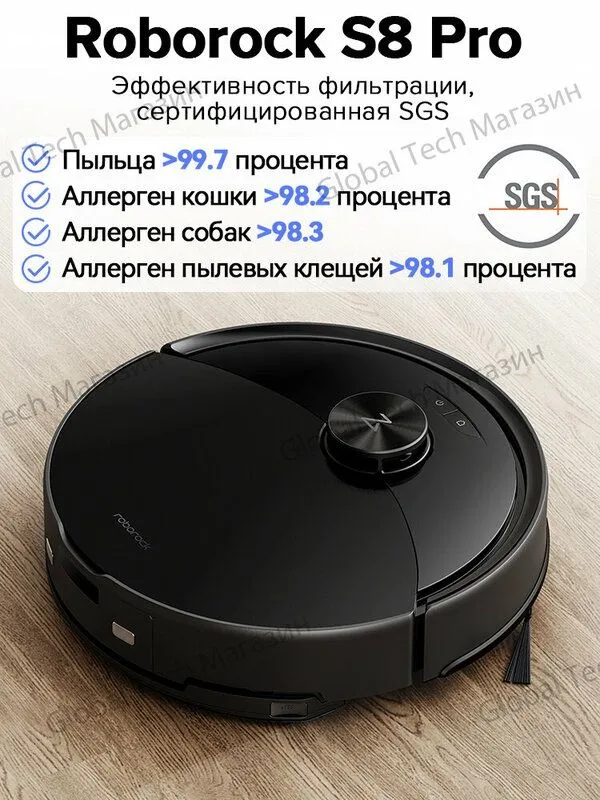 Робот-пылесос roborock S8 Pro+ Черный (RU Версия), Двойная система защ — фото 1