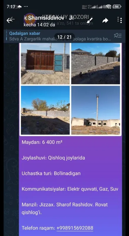 Uchastka sotiladi