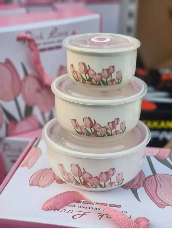 Набор керамических мисок «Pink Love» в подарочной упаковке