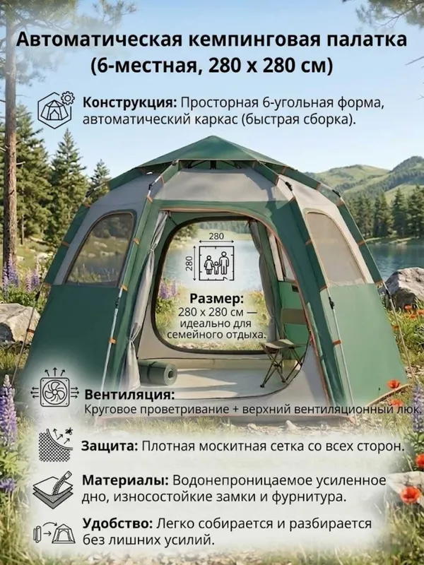 Автоматическая кемпинговая палатка — фото 1