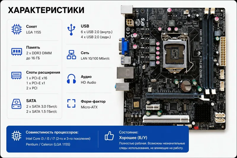 Материнская плата H61H2-M13 V1.0 — Полностью рабочая | LGA1155 | DDR3 3 Материнская плата H61H2-M13 V1.0 — Полностью рабочая | LGA1155 | DDR3 3