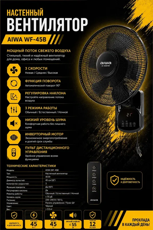 Вентилятор настенный AIWA Premium WS