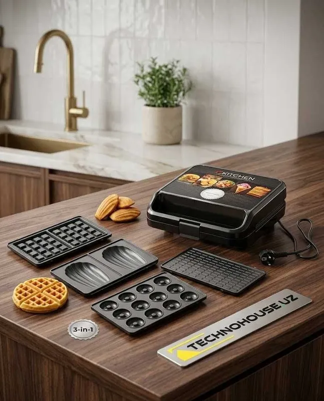 5 tasi 1 da bo‘lgan ko‘p funksiyali vafli pishirgich-multimeyker Kitchen 2