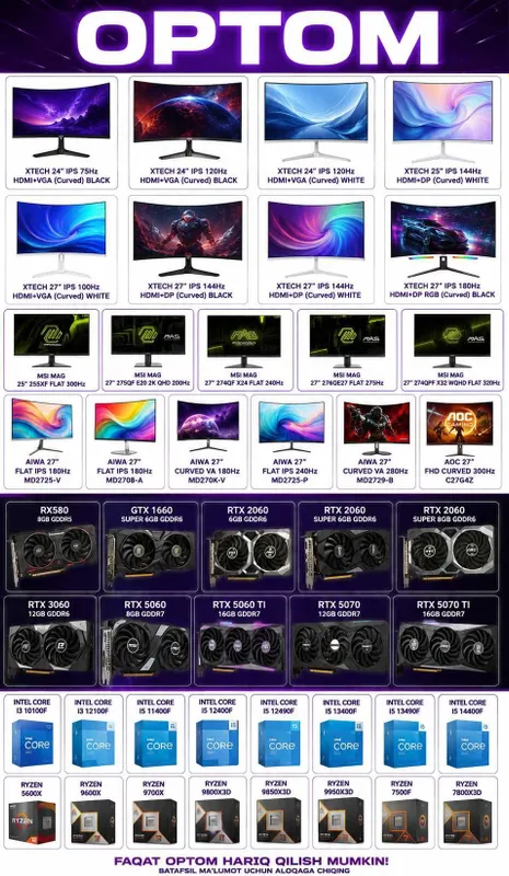 Optom Komponentlar Monitor Video Karta Protsessor GPU CPU 1 Optom Komponentlar Monitor Video Karta Protsessor GPU CPU 1