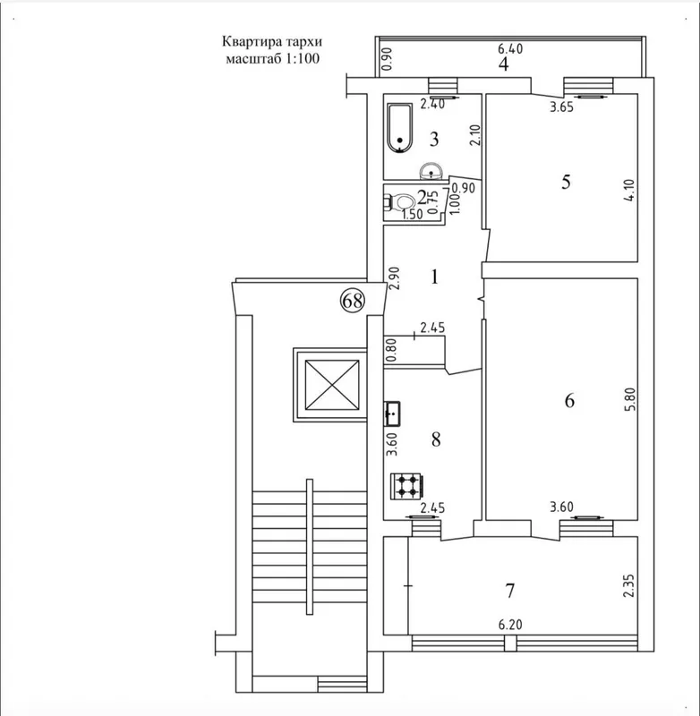 2 xonali kvartira sotiladi, 90 m², 4/6