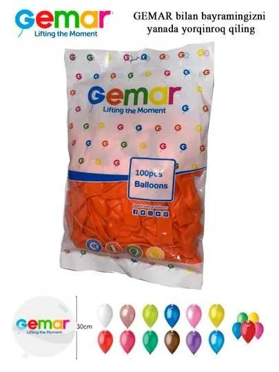 Havo sharlari Gemar 100 dona / Воздушные шары Gemar, 100 шт. 3 Havo sharlari Gemar 100 dona / Воздушные шары Gemar, 100 шт. 3