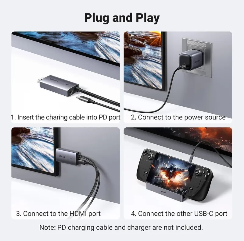 Кабель UGREEN CM675 USB-C → HDMI 4K 60Hz PD 100W HDR10 Dolby Audio (55 — фото 3