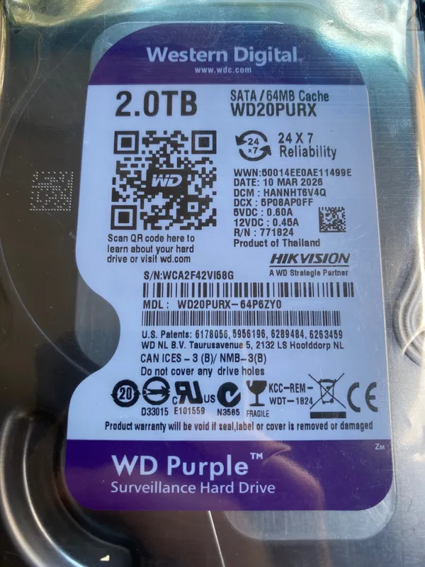 Новый Yangi New Время работы 0 часов Жёсткий диск WD Purple 2TB REF
