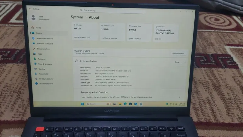 Noutbuk ASUS vivobook K3402Z I5-12500H 6