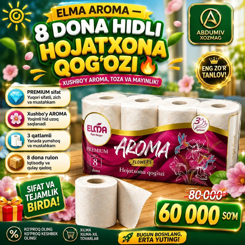 ELMA AROMA 8 DONA HIDLI HOJATXONA QOG‘OZI 1 ELMA AROMA 8 DONA HIDLI HOJATXONA QOG‘OZI 1
