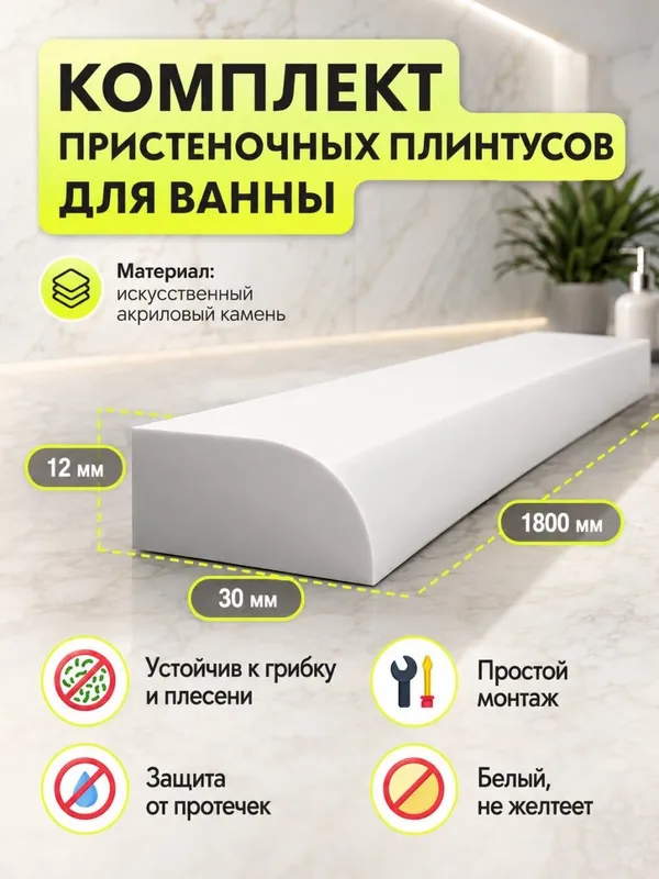 Комплекты пристеночных плинтусов/бортиков для ванны и кухонной столешн