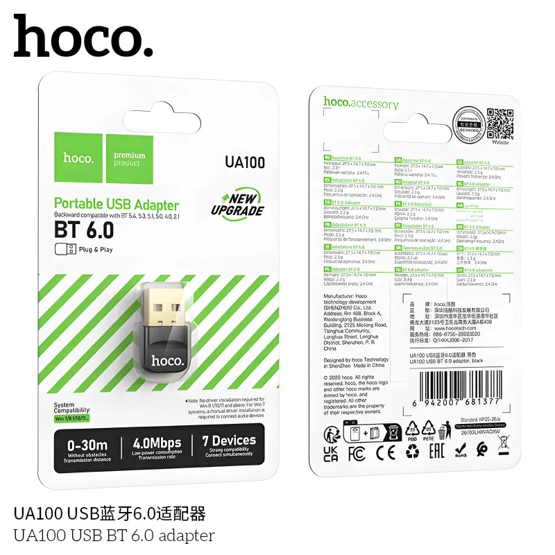 Hoco UA100 Adapter Usb to Bluetooth v6.0 multi-device speed 4.0 Mbps 8 Hoco UA100 Adapter Usb to Bluetooth v6.0 multi-device speed 4.0 Mbps 8