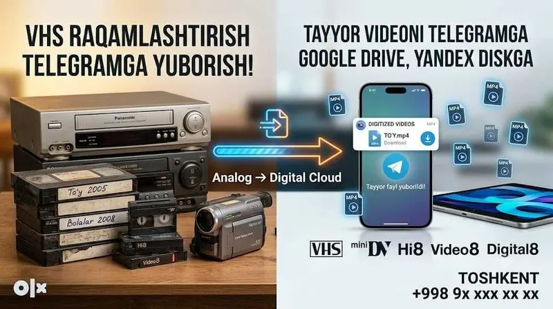 VHS raqamlashtirish | Telegramga yuborish | miniDV Hi8 Video8