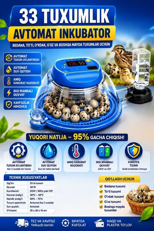 33 TUXUMLIK AVTOMAT INKUBATOR