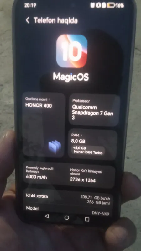 Honor 400 holati alo