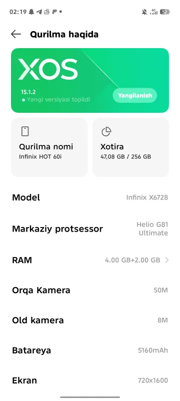 infinikis xot60i telfoni sotiladi