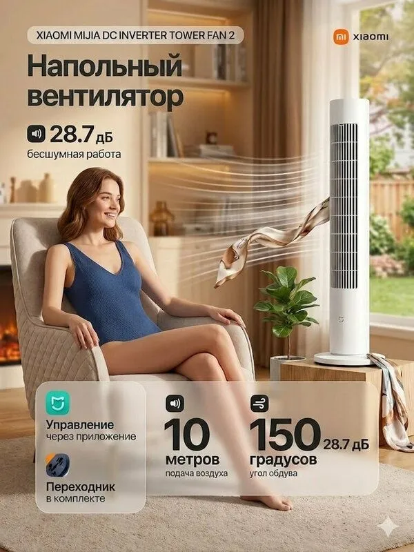 Напольный вентилятор Xiaomi Mijia DC Inverter Tower Fan 2 CN — фото 2