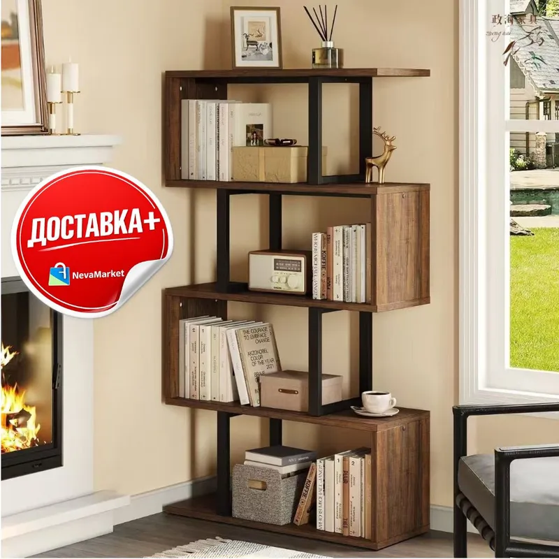 Стеллаж для дома и офиса, деревянный с металлическ
