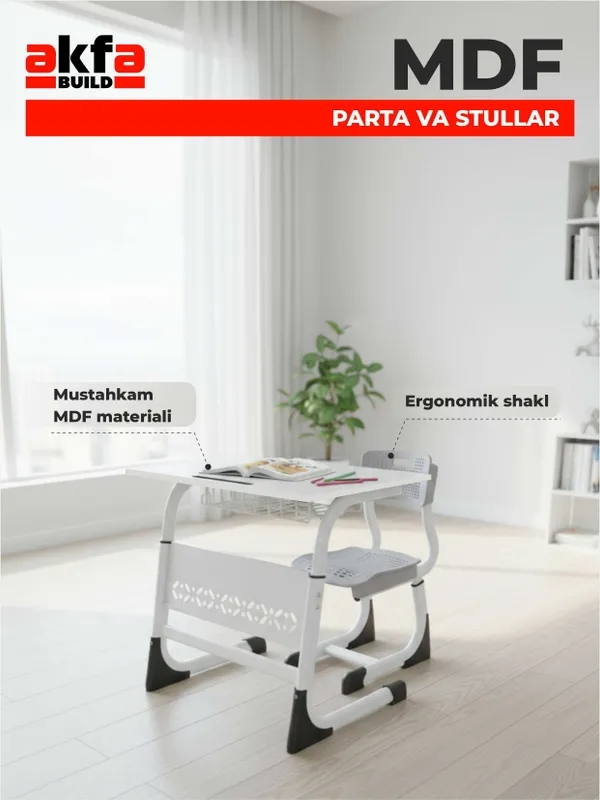 MDFdan bir o‘rinli parta + stul 1 MDFdan bir o‘rinli parta + stul 1