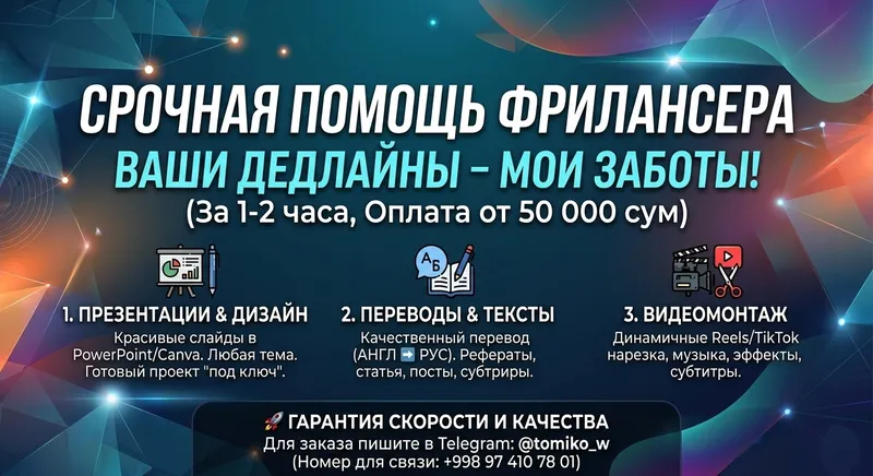 Презентации, Переводы (Англ), Монтаж Reels/TikTok Презентации, Переводы (Англ), Монтаж Reels/TikTok