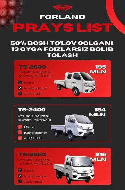 FORLAND T5 - Foizsiz muddatli to'lov!