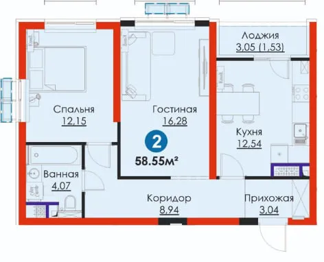 От NRG 2-комн.квартира(58.55 м²) у метро Янгиабад — фото 1