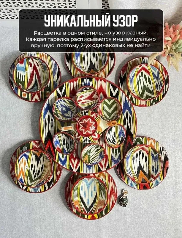 Риштанская керамика, Узбекская посуда столовый набор на 6 персон. — фото 6
