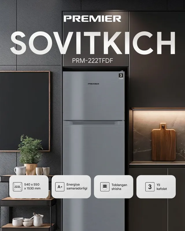 PREMIER PRM-222TFDF (222 litr) Inox Hajmi: Sovutgich kamerasi 170 l / 1