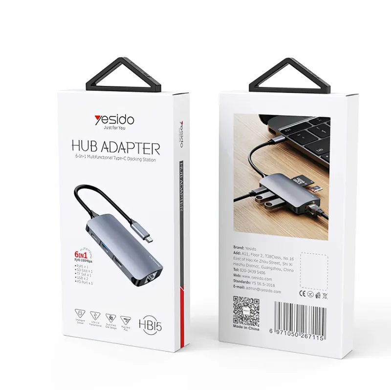 Yesido HB15 USB Type-C Hub 6-in-1 [Многофункциональный адаптер] 1