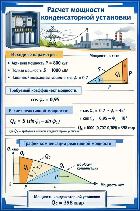 Рассчет мощности конденсаторной установки