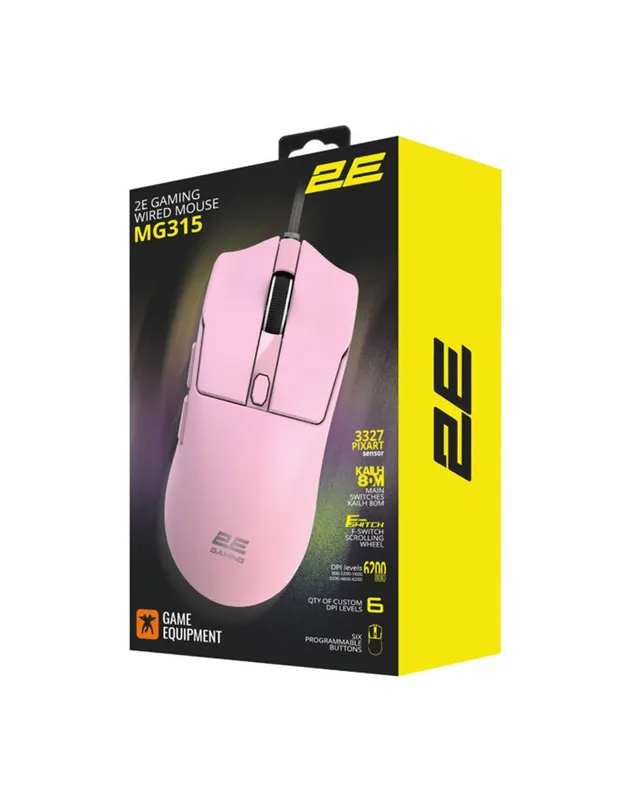 Мышь игровая 2E GAMING MG315, USB-A, проводная, 6200 dpi, PixArt3327, 6 кнопок, 1.6 м, розовая — фото 5 Мышь игровая 2E GAMING MG315, USB-A, проводная, 6200 dpi, PixArt3327, 6 кнопок, 1.6 м, розовая — фото 5
