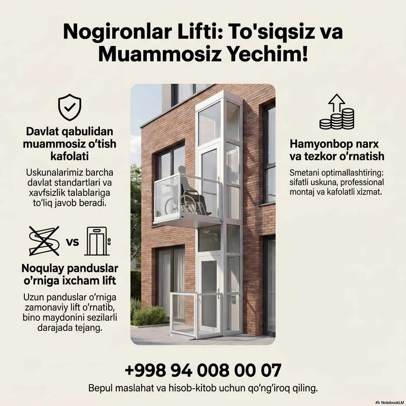 Quruvchilar diqqatiga, nogironlar lifti qidiryapsizmi?