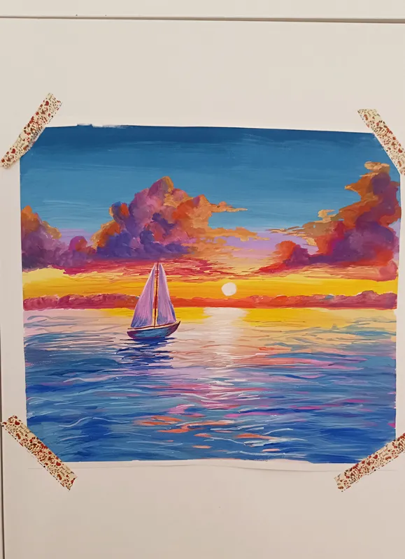 Морской пейзаж. 30×32 см. Гуашь. Плотная бумага.